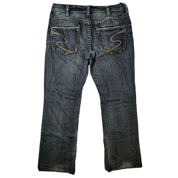 Silver Grayson Jeans Mens 32x31 Dark Blue Straight Leg Denim Distressed 32x31 - Picture 2 of 9